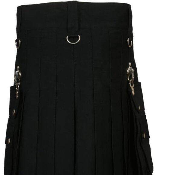 🖤 Men’s Black Utility Kilt w/ Chains & Cargo Pockets — Size 50 (NEW) - Picture 3 of 10